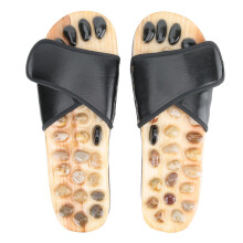 (Black 39-40) Pebble Stone Foot Massage Slippers Acupuncture Relax Black 43-44