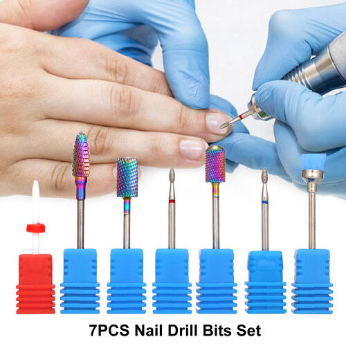 7PC Nail Drill Set Manicure Pedicure Bits w/ Brush