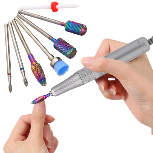 7PC Nail Drill Set Manicure Pedicure Bits w/ Brush 2