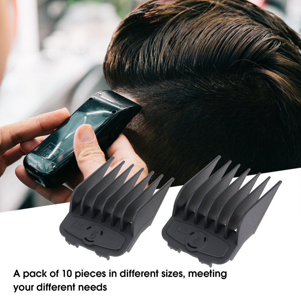 Black 10Pcs Hair Clipper Limit Comb Set With Magnetic Attachment (Black)