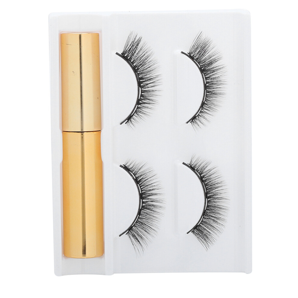 (2 Pairs of 3D-02 Eyelashes + Eyeliner) 2 Pairs 5 Magnet False Eyelash Set Magnetic Waterproof Eyeliner