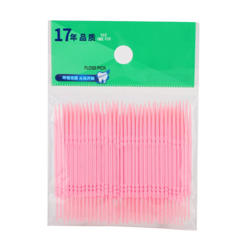 100pcs Double Head Teeth Cleaning Floss Pick (Pink)