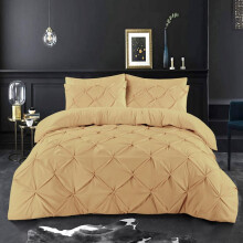 (Beige, Double) Pintuck Pinch Pleat Duvet Cover Set with Zipper Closure and Pillowcase in Ultrasoft Brushed Microfiber - Easy Care & Machine Washable