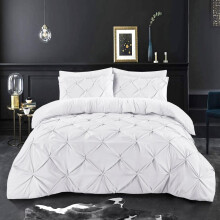 (White, Single) Pintuck Pinch Pleat Duvet Cover Set with Zipper Closure and Pillowcase in Ultrasoft Brushed Microfiber - Easy Care & Machine Washable