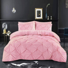 (Pink, King) Pintuck Pinch Pleat Duvet Cover Set with Zipper Closure and Pillowcase in Ultrasoft Brushed Microfiber - Easy Care & Machine Washable