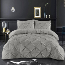 (Silver, Double) Pintuck Pinch Pleat Duvet Cover Set with Zipper Closure and Pillowcase in Ultrasoft Brushed Microfiber - Easy Care & Machine Washable