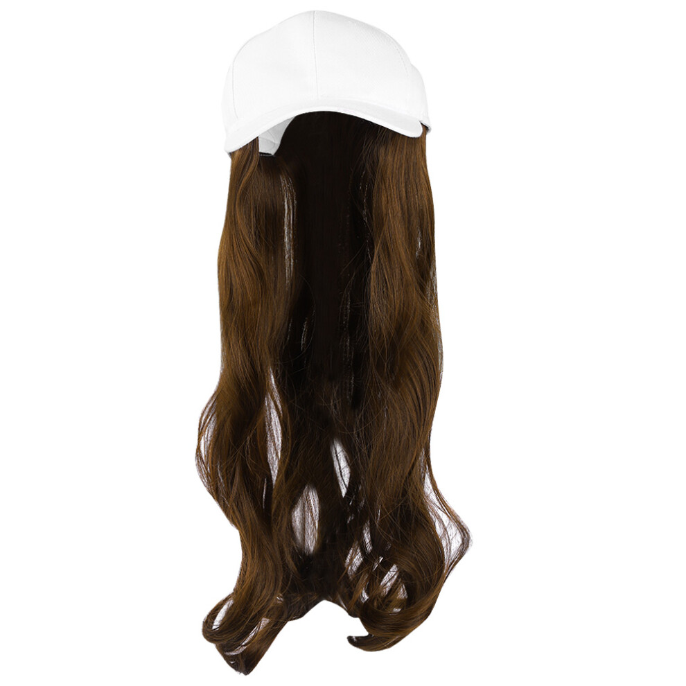 White Baseball Cap Wig Long Curly Hairpiece Light Brown