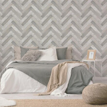 (Gold, 1000cm length x 52cm width) Sublime Rustic Parquet - Natural / Gold Wallpaper