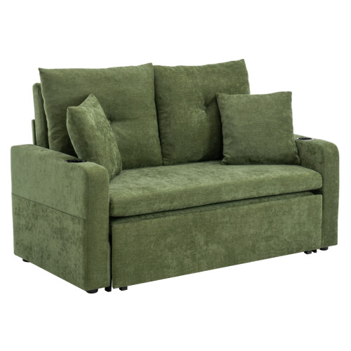 Living And Home 2 Seater Sofa Bed with Cup Holders and Pillows
