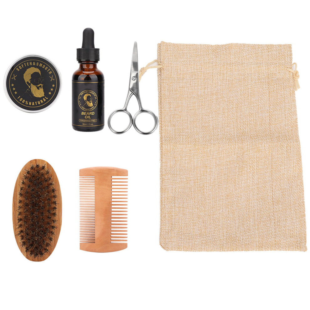 5pcs Men Beard Care Kit Balm   Beard Oil   Comb   Brush   Scissor