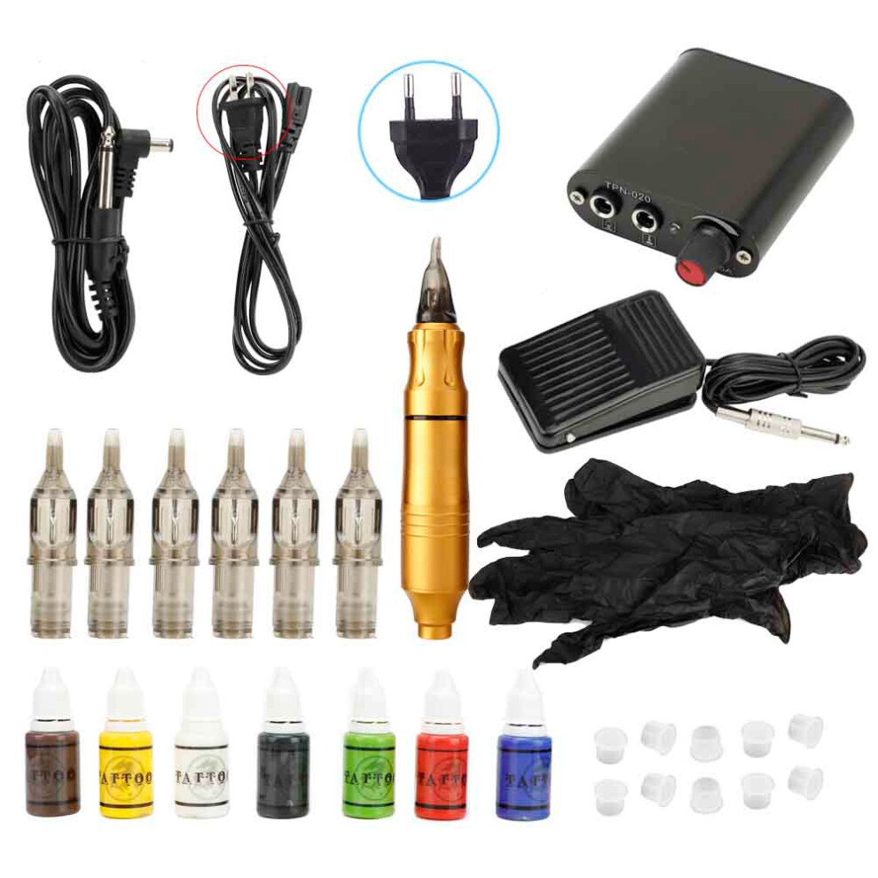 Gold Tattoo Pen Tool Kit Liner Shader Ink Needle Accessories Set (Gold)