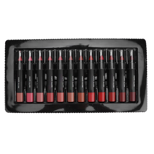 12er Matte Lippenstift-Set wasserfest mit Lipgloss
