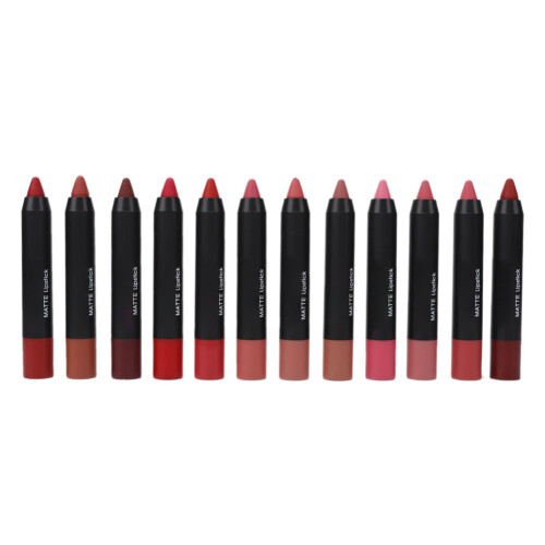 12er Matte Lippenstift-Set wasserfest mit Lipgloss 1