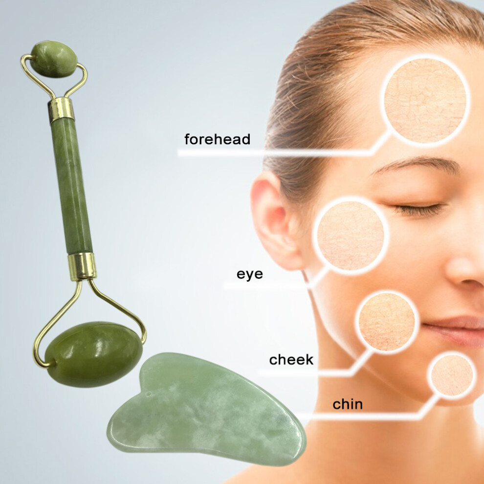 Jade Roller & Scraper Set for Facial Anti-Aging with Box