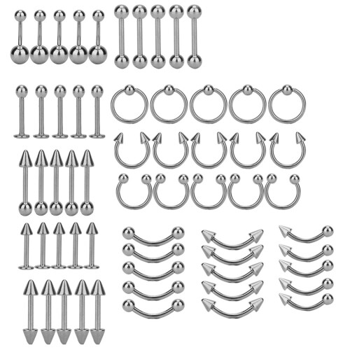 60tlg. Edelstahl-Nasenring-Set Schmuck 8mm 1