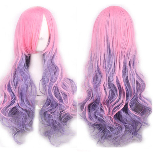 Langes lockiges synthetisches Perücken-Gradient-Lila Cosplay 2