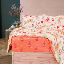 (Single) Floral Cats Bedding Set for Single, Double & King Size Bed - 3 & 4 Piece Complete Set with Duvet Cover, Fitted Sheet, and Pillow Cases