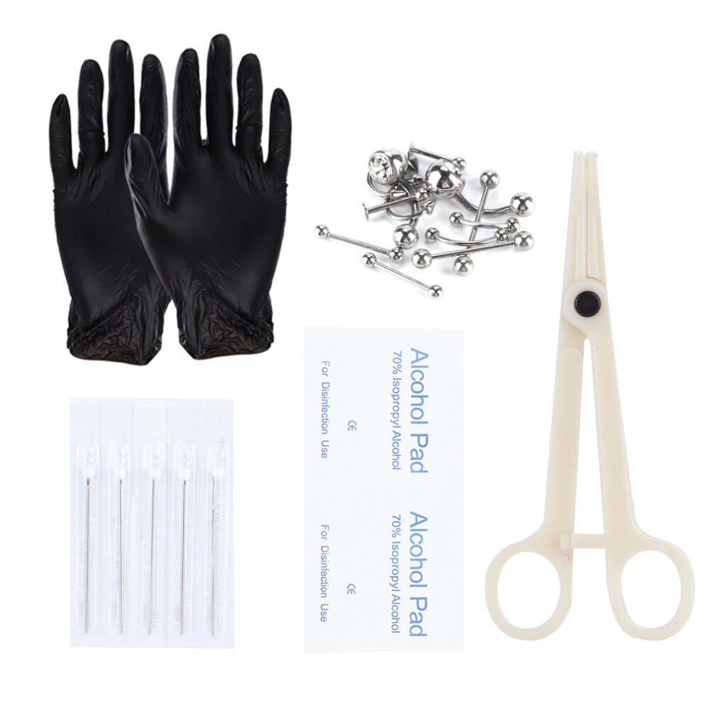 8pcs Professional Body Piercing Tool Kit Nose Navel Nipple Needles Set