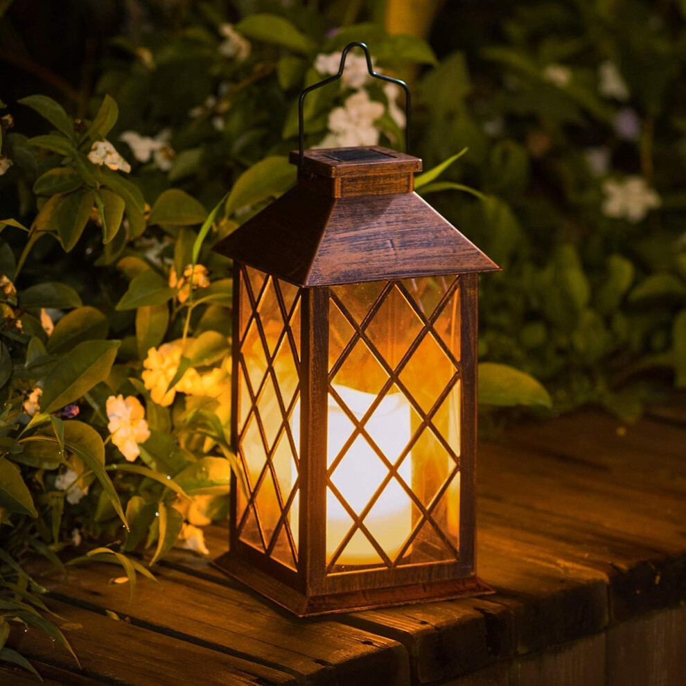 Kikidex (As Show, One Size) Solar Hanging Garden Lantern - Flameless Flickering Led - Mission Lantern For Tabletop, Outdoor, Party, Etc