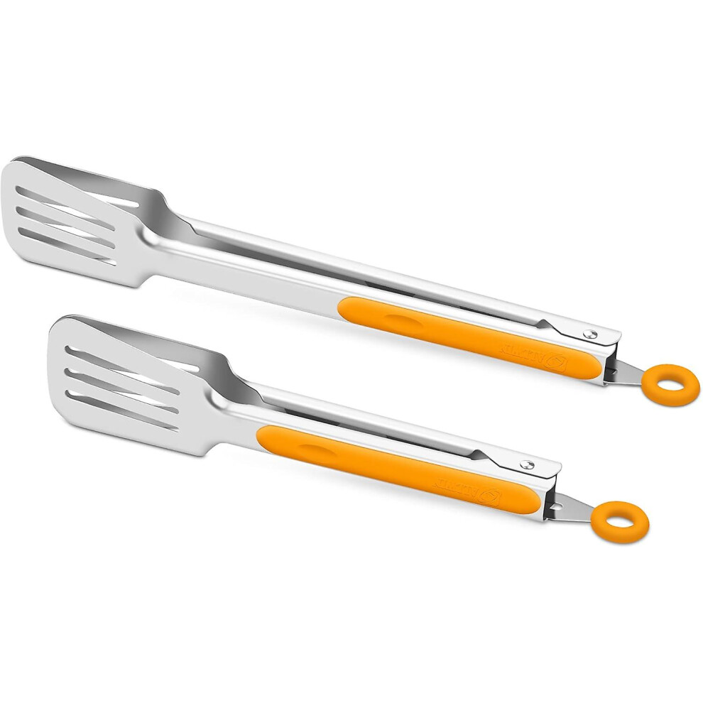 Kikidex (As Show, One Size) Premium 304 Stainless Steel Barbecue Turners, Heavy Duty Non-Stick Bbq Cooking Kitchen Tongs, 9" And 12" Orange