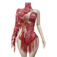 Eye Catching Bellydance Jumpsuit With Detached Sleeve-Red M