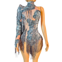 Professional Dance Costume One Arm Design-dark gray XL