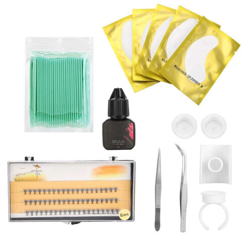 Wimpern-Set mit Pads, Wattestäbchen, Pinzette & Ringbecher