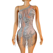 Professional Dance Costume One Arm Design Breathable-White M