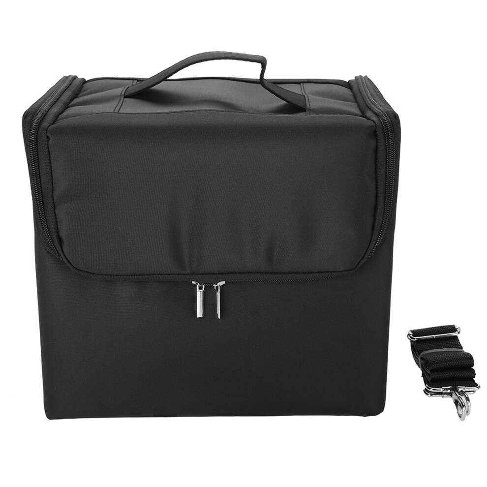 Black Large Capacity Makeup Bag 3-Layer Portable Cosmetic Case