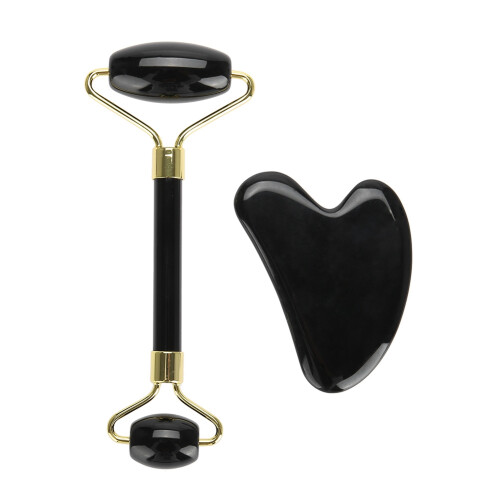2pcs Natural Obsidian Double End Roller Massage Scraping Board Kit 1