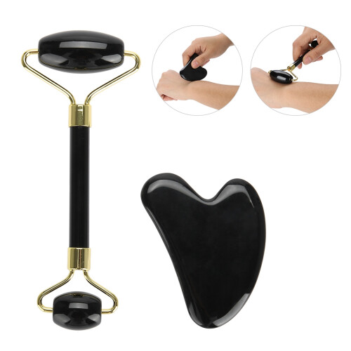 2pcs Natural Obsidian Double End Roller Massage Scraping Board Kit 2