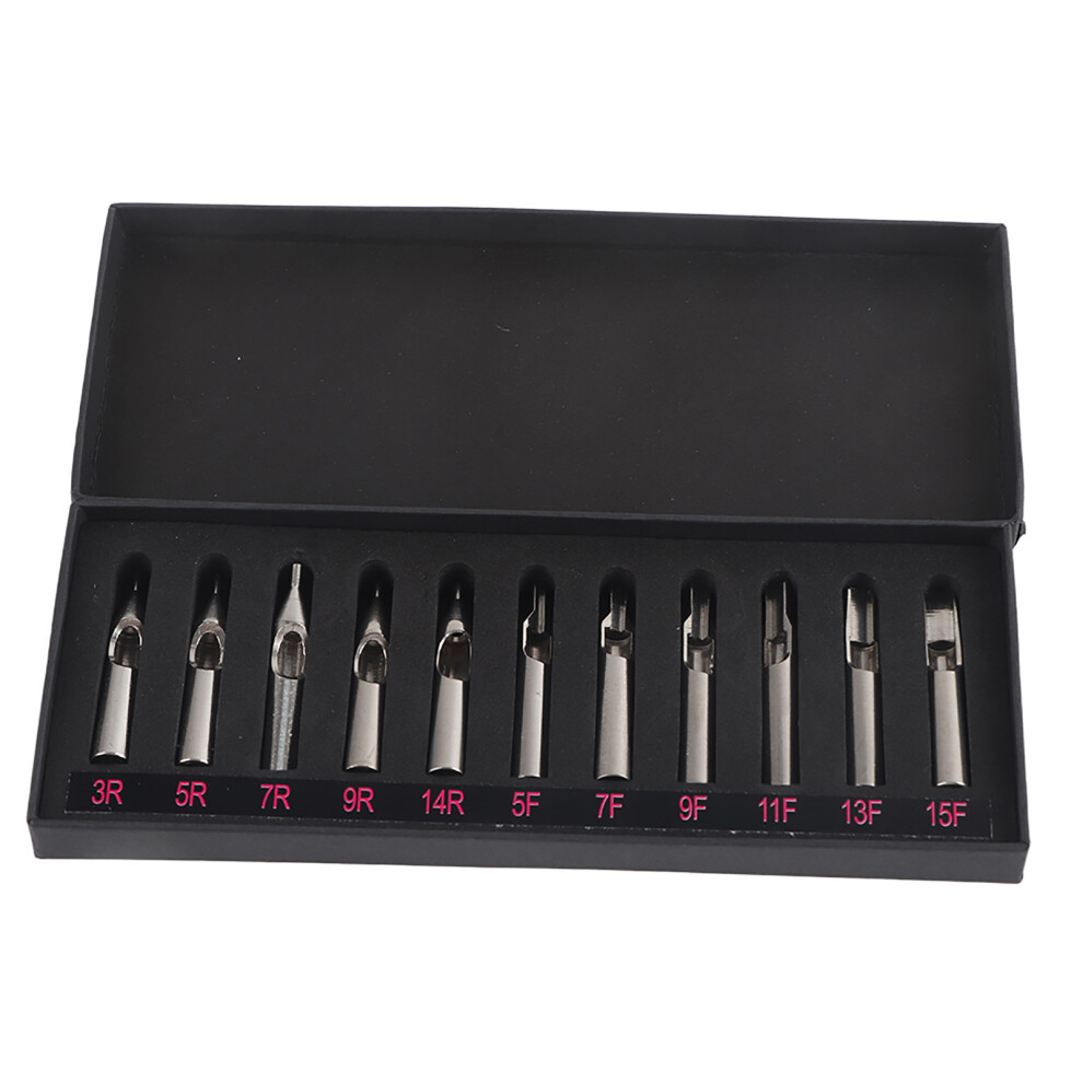 11Pcs/set Stainless Steel Tattoo Nozzle Tips Needle Mix Kit Slot Box