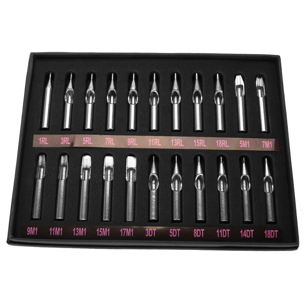22Pcs/set Stainless Steel Tattoo Nozzle Tips Needle Mix Kit Slot Box