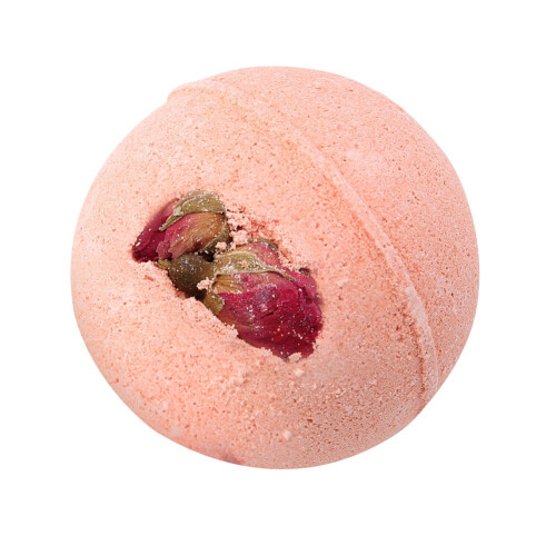 Aromatherapie Badebombe Rose mit getrockneter Blüte 2