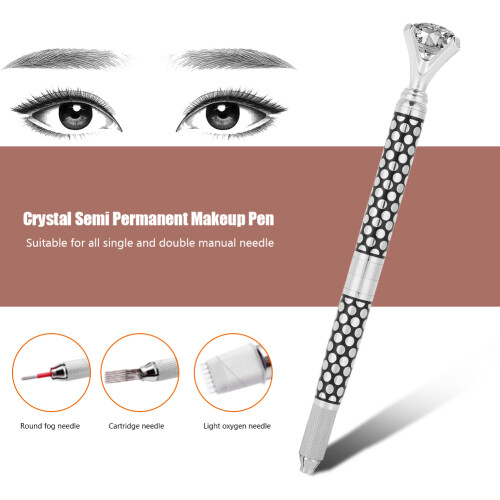 Manual Detachable Crystal Tattoo Pen for Eyebrows Silver 2