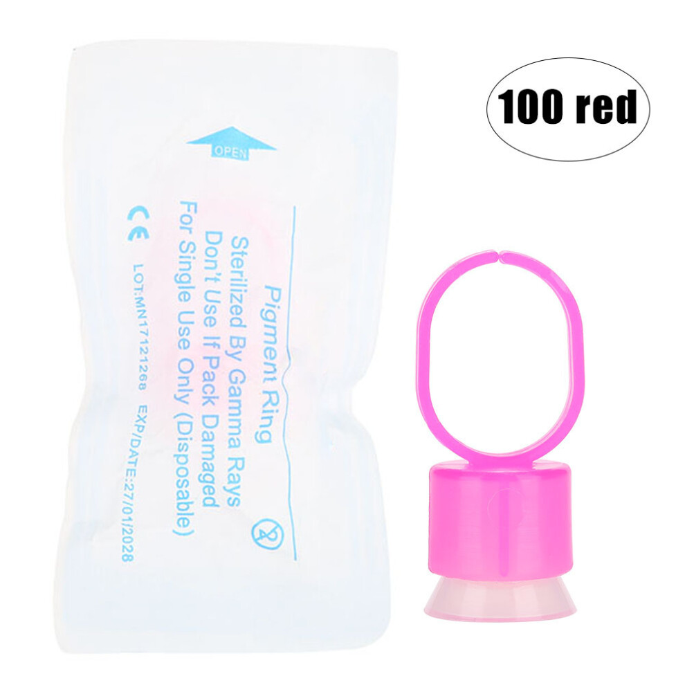 100Pcs/set Disposable Tattoo Ink Ring Cups Sponge Pigment Holder Red