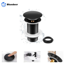 Tapón de desagüe negro para lavabo sin rebosadero, tapón de desagüe universal negro de apertura automática para lavabo, tapón de desagüe sin