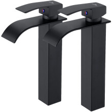 2PCS Robinet Salle de Bain Cascade, Moderne Robinet Lavabo Noir Cascade Haut, Mitigeur Lavabo Cascade Robinetterie Carré en Laiton Eau Chaud