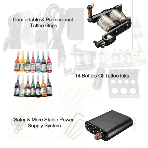 Tattoo Machine Kit met 14 Flessen Inkt 2