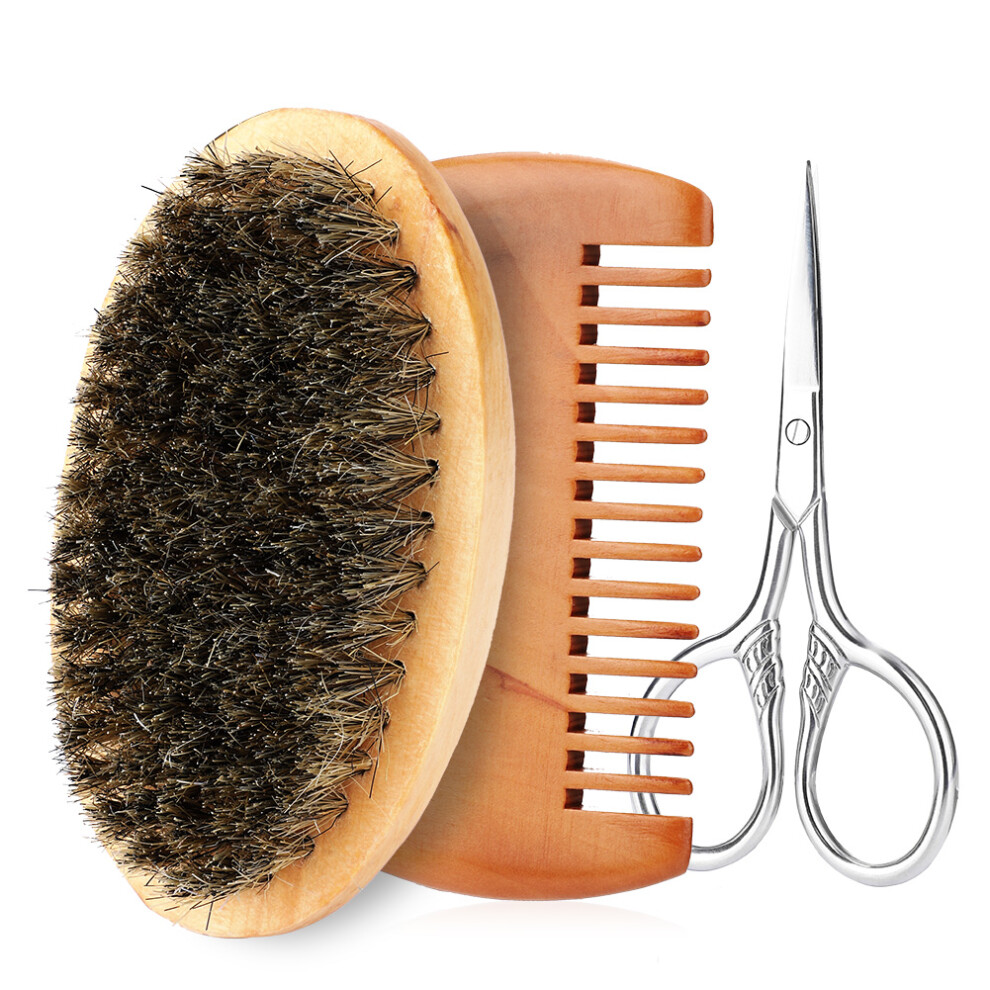 Men Shaving Brush Beard Comb Stainless Steel Kit