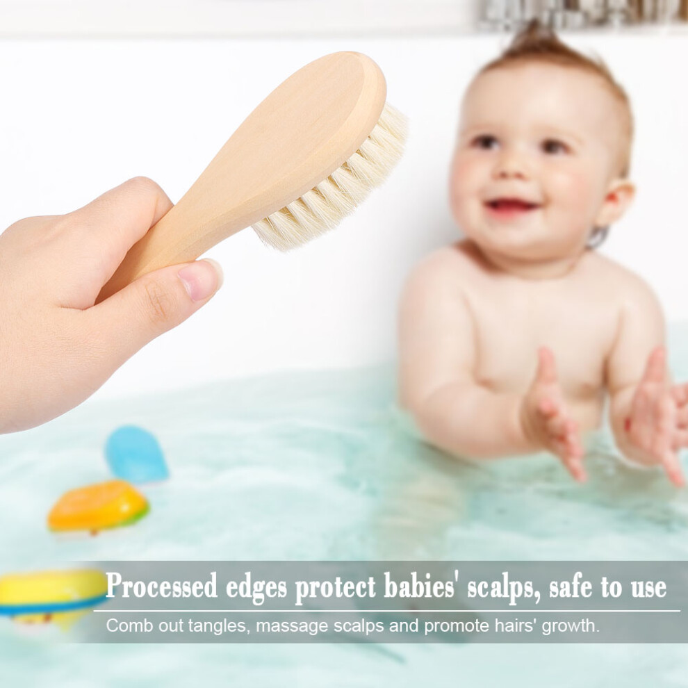 New Baby Hair Brush Comb Wooden Handle Soft Wool Scalp Massage