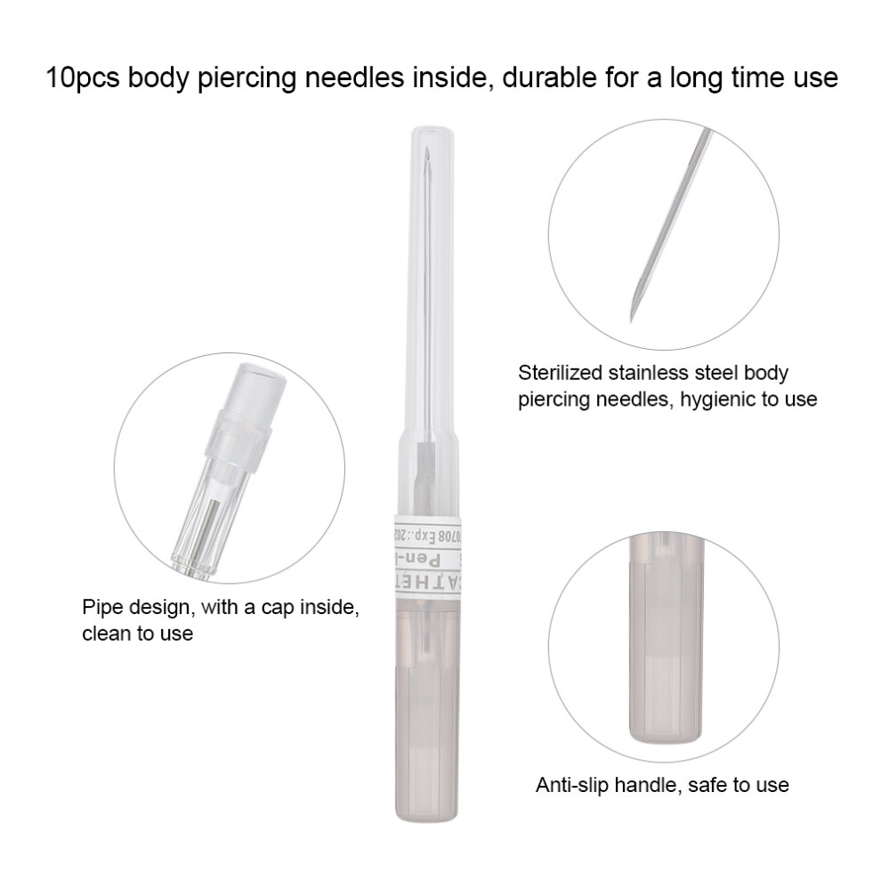 10Pcs 16G Stainless Steel Sterile Piercing Needles Tattoo