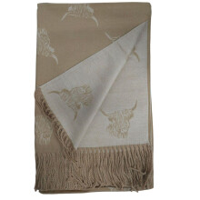 (Cream) Cashmere Highand Cow Blanket Scarf  Reversible Winter Shawl