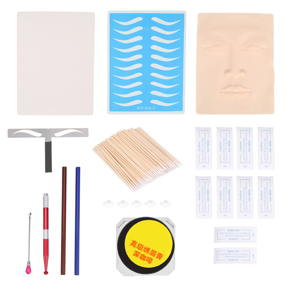 Microblading Kit Tattoo Pen Eyebrow Lip Practice Needles Pigment Ruler