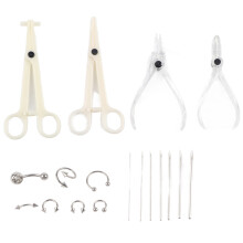 7-tlg. Piercing-Kit Ohren/Nase Zangen Nadeln Set