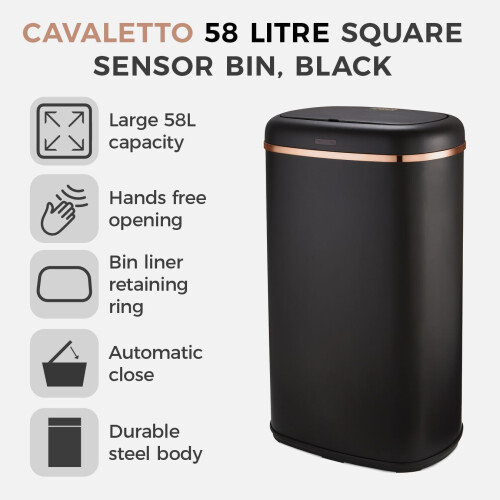 Tower 58L Rectangular Sensor Bin By Tower T838010BLK Cavaletto Black 1
