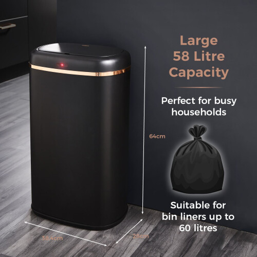 Tower 58L Rectangular Sensor Bin By Tower T838010BLK Cavaletto Black 2