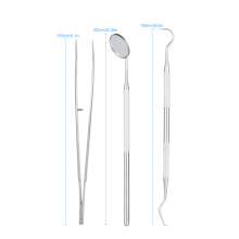 3pcs Dental Hygiene Kit Probe Mirror Tweezers Stainless Steel