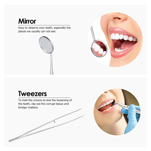3pcs Dental Hygiene Kit Probe Mirror Tweezers 2