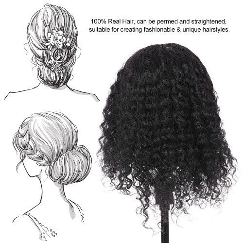15" Echthaar-Mannequinkopf lockig für Friseur-Training 2